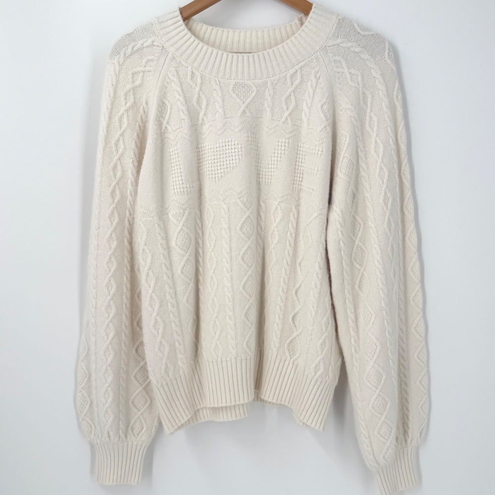 Spiritual Gangster Womens Love Cable Knit Sweater Cream Oatmeal Pullover Medium